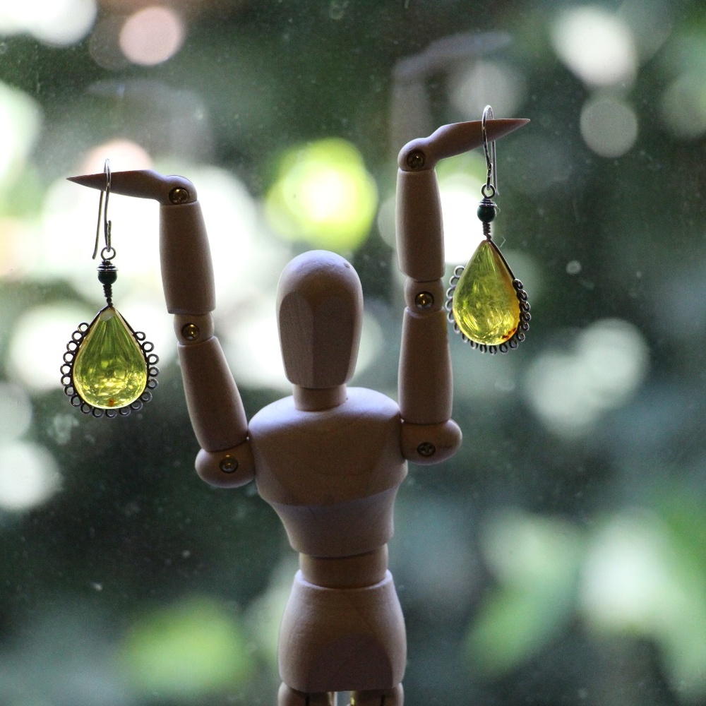 Amber and silver earrings, french hook